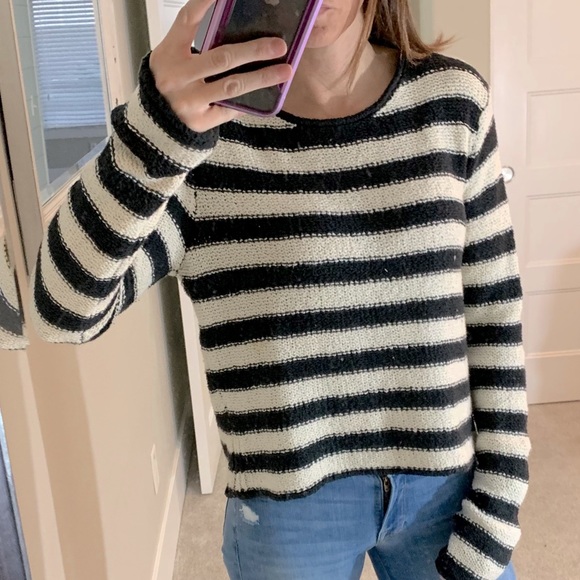 Free People Sweaters - Free People Beach Black and Cream Striped Sweater.